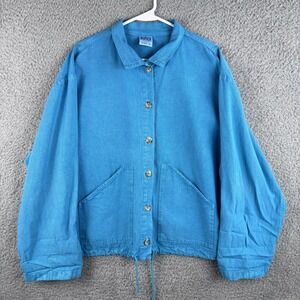 Vintage 80s Sea Breeze of California Drawstring Jacket XL Turquoise Cotton Beach